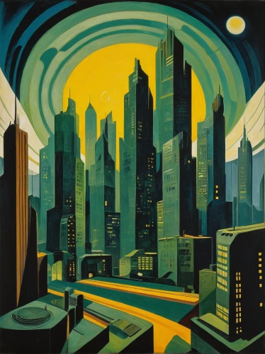 metropolis,city scape,art deco,art deco background,cityscape,city skyline,futuristic landscape,city lights,night scene,city cities,matruschka,black city,city at night,metropolises,cities,chrysler building,sky city,citylights,evening city,atomic age,Art,Artistic Painting,Artistic Painting 27