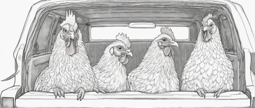 hen limo,llamas,chickens,chicken run,winter chickens,car drawing,chicken farm,a chicken coop,chicken chicks,chicken coop,flock of chickens,alpacas,livestock,hens,christmas caravan,chicks,ostriches,car window,anthropomorphized animals,poultry,Illustration,Black and White,Black and White 13