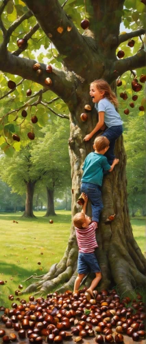 conker tree,apple tree,to collect chestnuts,cart of apples,girl picking apples,chestnut tree,basket of apples,chestnut trees,apple harvest,walnut trees,oil painting on canvas,fruit tree,chestnuts,apple orchard,chestnut fruits,oil painting,apple mountain,acorns,horse chestnut tree,apple trees,Illustration,Paper based,Paper Based 04