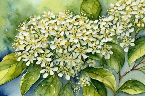 lilly of the valley,watercolour flowers,lily of the field,lily of the valley,oakleaf hydrangea,white blossom,watercolor flowers,white lilac,hydrangeaceae,lilies of the valley,hydrangea,hydrangea flowers,white flowers,watercolour flower,jasmine flowers,pear blossom,mock orange,a sprig of white lilac,linden blossom,white jasmine,Illustration,Paper based,Paper Based 24