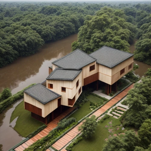 chinese architecture,house with lake,wuyi,luxury property,danyang eight scenic,house by the water,asian architecture,house in the forest,residential house,bendemeer estates,private house,large home,japanese architecture,72 turns on nujiang river,moated castle,luxury home,beautiful home,zhejiang,aerial photography,mansion,Architecture,Villa Residence,Masterpiece,Vernacular Modernism