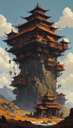stone pagoda,pagoda,ancient city,chinese temple,ancient buildings,stack of stones,hanging temple,fortress,stone palace,asian architecture,ancient,roof landscape,forbidden palace,tower of babel,ancient building,chinese architecture,stacking stones,stacked stones,ruins,chinese clouds,Conceptual Art,Sci-Fi,Sci-Fi 01