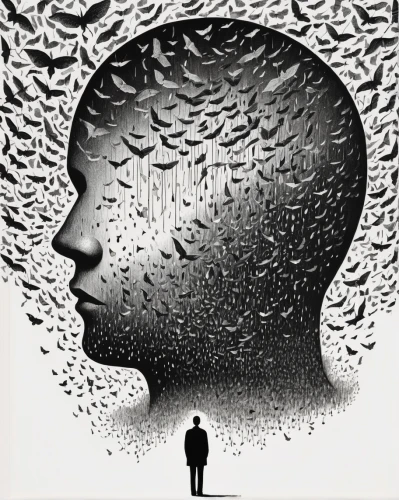 self hypnosis,mind,cognitive psychology,thinking man,mind-body,mumuration,computational thinking,silhouette of man,human head,brain icon,man thinking,open mind,anxiety disorder,person thinking,consciousness,self-consciousness,psychologist,psychotherapy,train of thought,neural,Illustration,Black and White,Black and White 09