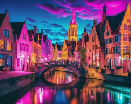 bruges,colorful city,amsterdam,colmar,utrecht,belgium,colmar city,ulm,the netherlands,delft,city moat,netherlands,lübeck,muenster,canals,colorful light,splendid colors,strasbourg,holland,fantasy city,Conceptual Art,Sci-Fi,Sci-Fi 28
