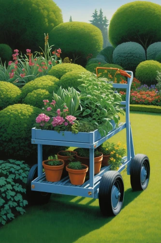 flower cart,blue pushcart,flowers in wheel barrel,straw cart,dolly cart,flower car,lawn mower robot,vegetables landscape,planter,planted car,horticulture,walk-behind mower,gardening,cart,lawn aerator,gardener,container plant,fruit car,straw carts,cart with products,Conceptual Art,Sci-Fi,Sci-Fi 21