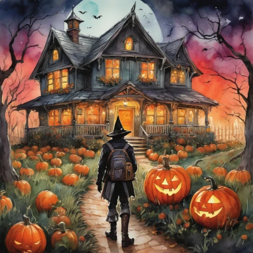 halloween poster,halloween illustration,witch's house,halloween scene,halloween background,halloween pumpkin gifts,witch house,halloween wallpaper,halloween and horror,the haunted house,jack o'lantern,pumpkin autumn,halloween banner,house silhouette,jack o lantern,halloweenkuerbis,october,halloween witch,halloween decor,trick-or-treat,Illustration,Paper based,Paper Based 07