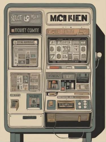 microcassette,newspaper box,smart album machine,the record machine,tube radio,musicassette,reich cash register,merchant,medicine icon,icon magnifying,electronic money,machine gun,coin drop machine,compact cassette,jukebox,slot machine,vending machine,courier box,radio cassette,40 years of the 20th century,Illustration,Vector,Vector 10