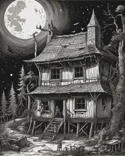 witch house,witch's house,treehouse,tree house,lonely house,the haunted house,haunted house,crooked house,log home,wooden house,house in the forest,creepy house,wooden houses,ancient house,log cabin,tree house hotel,little house,abandoned house,houses clipart,fairy house,Art,Classical Oil Painting,Classical Oil Painting 03