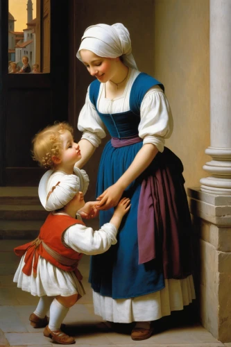 bouguereau,little girl and mother,bougereau,mother with child,woman holding pie,girl with cloth,candlemas,mother with children,girl with bread-and-butter,mother and child,father with child,blessing of children,child with a book,church painting,young couple,nanny,italian painter,milkmaid,holy family,girl in the kitchen,Art,Classical Oil Painting,Classical Oil Painting 04
