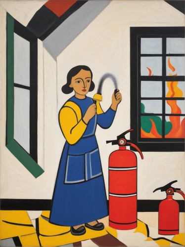 woman fire fighter,david bates,fire extinguishing,girl in the kitchen,fire-fighting,glass painting,kitchen fire,khokhloma painting,gas cylinder,fire fighting water supply,civil defense,meticulous painting,fire extinguisher,fire marshal,cooking oil,fire hose,fire fighting water,cleaning woman,fire master,candlemaker,Art,Artistic Painting,Artistic Painting 39