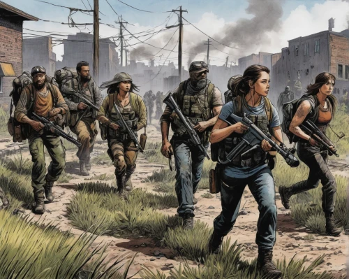 thewalkingdead,walkers,the walking dead,walking dead,post apocalyptic,pathfinders,post-apocalypse,post-apocalyptic landscape,the army,children of war,cargo pants,merle black,concept art,lost in war,game illustration,sci fiction illustration,war zone,convoy,croft,the sandpiper combative,Illustration,Black and White,Black and White 17