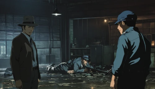 detective,mafia,investigation,investigator,inspector,game arc,interrogation,interrogation point,spy visual,undertaker,assassination attempt,assassination,crime scene,battōjutsu,detective conan,game illustration,fedora,murder of crows,sakana,blue rain,Illustration,Japanese style,Japanese Style 10