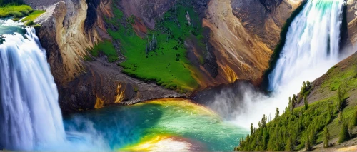 yellowstone national park,helmcken falls,yellowstone,bond falls,brown waterfall,water fall,green waterfall,wasserfall,bow falls,water falls,flowing water,bridal veil fall,waterfalls,falls of the cliff,kirkjufell river,rainbow waves,rainbow bridge,colorful water,salt creek falls,falls,Art,Classical Oil Painting,Classical Oil Painting 04