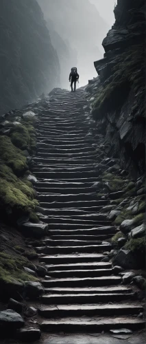 the path,winding steps,the mystical path,descent,stairway to heaven,the wanderer,ascending,wander,mountain guide,wanderer,pilgrimage,path,uphill,road of the impossible,stone stairway,jacob's ladder,stairway,pathway,lone warrior,alpine crossing,Conceptual Art,Fantasy,Fantasy 11