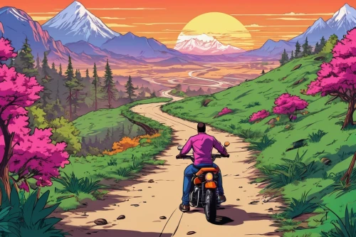 purple landscape,mountain road,mountain highway,flowerful desert,trail,alpine drive,motorcycle tour,adventurer,road forgotten,alpine crossing,rosa ' amber cover,background screen,mountain world,adventure,bike ride,alpine route,wander,pathway,biking,the road,Illustration,Vector,Vector 19