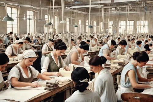 hat manufacture,sewing factory,shoemaking,factories,jewelry manufacturing,hatmaking,manufacture,assembly line,place of work women,knitting clothing,workers,manufactures,sewing notions,manufacturing,workhouse,laundress,forced labour,factory,factory hall,craftsmen,Conceptual Art,Fantasy,Fantasy 23