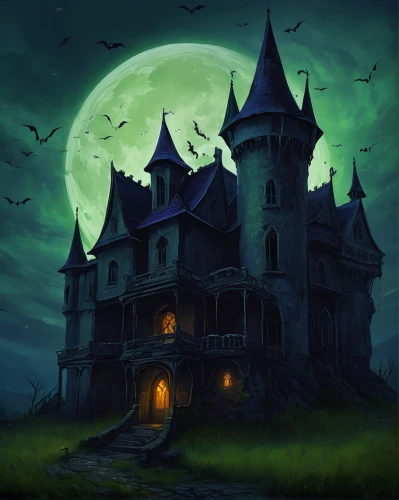 witch's house,witch house,the haunted house,haunted house,haunted castle,ghost castle,halloween background,creepy house,fairy tale castle,lonely house,halloween illustration,house silhouette,castle of the corvin,halloween wallpaper,halloween scene,fairytale castle,fantasy picture,haunted,halloween poster,halloween and horror,Illustration,Realistic Fantasy,Realistic Fantasy 30