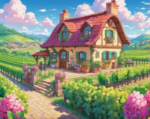 little house,home landscape,vineyard,country cottage,country house,vineyards,beautiful home,country estate,farm house,small house,lonely house,summer cottage,vinpearl land,wine house,cottage,roof landscape,aurora village,clover meadow,crispy house,farmhouse,Illustration,Japanese style,Japanese Style 02