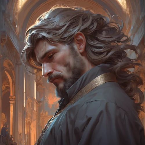 athos,thorin,fantasy portrait,priest,melchior,candlemaker,lokportrait,digital painting,romantic portrait,male elf,moody portrait,fantasy art,son of god,shepherd,high priest,tyrion lannister,middle eastern monk,baroque,bard,crown of thorns,Conceptual Art,Fantasy,Fantasy 01