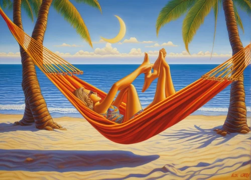 hammock,beach landscape,hammocks,dream beach,sunlounger,deckchair,beach towel,beach furniture,deckchairs,paradise beach,beach chair,cuba beach,leisure,idyll,cabana,beach chairs,beach tent,golden sands,relax,relaxation,Illustration,Abstract Fantasy,Abstract Fantasy 21