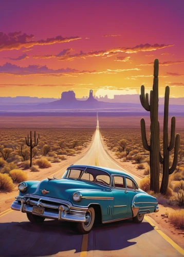 route 66,route66,buick super,edsel,buick electra,hudson hornet,southwestern,arizona,travel trailer poster,buick roadmaster,ford starliner,american classic cars,aronde,edsel citation,buick classic cars,buick century,mercury meteor,travel poster,roadrunner,american frontier,Art,Classical Oil Painting,Classical Oil Painting 32