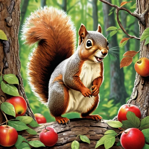 eurasian red squirrel,red squirrel,abert's squirrel,eurasian squirrel,tree squirrel,squirell,indian palm squirrel,sciurus carolinensis,gray squirrel,chestnut animal,collecting nut fruit,squirrel,chipping squirrel,atlas squirrel,grey squirrel,douglas' squirrel,african bush squirrel,acorns,conker,sciurus,Illustration,Realistic Fantasy,Realistic Fantasy 21