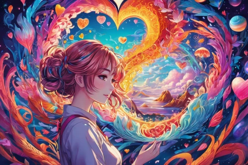 colorful heart,heart swirls,heart flourish,watery heart,heart background,mystical portrait of a girl,painted hearts,floral heart,magical,aquarius,the heart of,heart,heart in hand,passion bloom,heart and flourishes,fairy galaxy,colorful spiral,nami,fire artist,heart with crown,Illustration,Realistic Fantasy,Realistic Fantasy 39