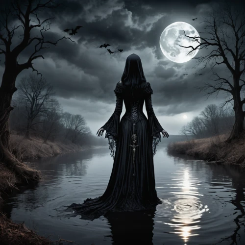 gothic woman,dark gothic mood,dark art,the night of kupala,gothic dress,gothic style,queen of the night,gothic fashion,gothic,fantasy picture,moonlit night,dance of death,sorceress,dark angel,moonlit,mirror of souls,witch house,lady of the night,rusalka,the enchantress,Illustration,Realistic Fantasy,Realistic Fantasy 46
