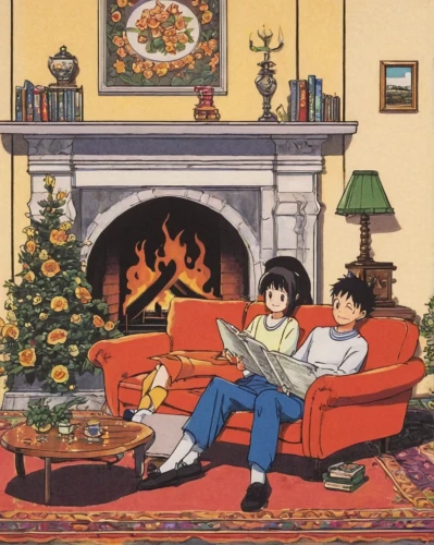 retro christmas,christmas scene,christmas room,opening presents,vintage christmas,christmas wallpaper,christmas fireplace,christmas picture,frame christmas,yule log,christmas,modern christmas card,clamp,christmas time,christmas movie,christmas family,children's christmas,pre-christmas time,xmas,christmas motif,Illustration,Japanese style,Japanese Style 11