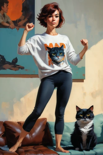girl in t-shirt,sci fiction illustration,digital painting,world digital painting,ritriver and the cat,girl with dog,cat mom,domestic short-haired cat,cat portrait,sweatshirt,game illustration,girl with cereal bowl,long-sleeve,long-sleeved t-shirt,artist portrait,custom portrait,game art,self-portrait,cat vector,digital illustration,Conceptual Art,Oil color,Oil Color 04