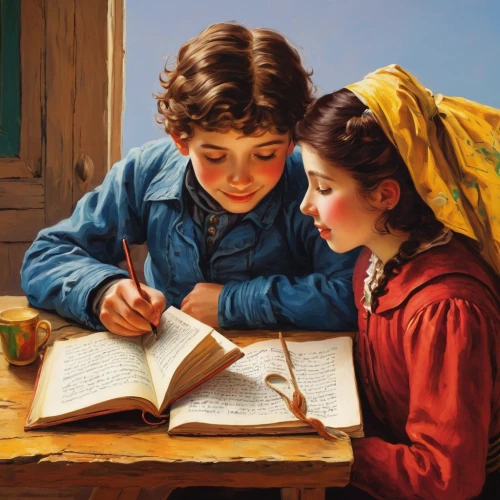 children studying,tutor,little boy and girl,school children,child with a book,young couple,vintage boy and girl,children learning,bouguereau,girl studying,emile vernon,tutoring,readers,children drawing,home schooling,children,boy and girl,vintage children,little girl reading,children girls,Art,Classical Oil Painting,Classical Oil Painting 31