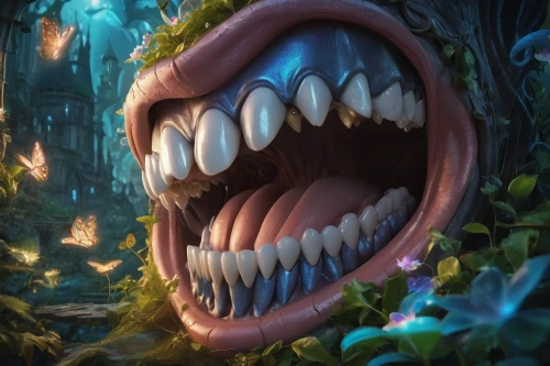 big mouth,teeth,gnaw,mouth,twitch icon,wide mouth,toothed whale,tooth,cuthulu,nami,fangs,titan arum,yawning,devil's tongue,open mouthed,twitch logo,stitch,carnivorous plant,dentist,cheshire,Illustration,Realistic Fantasy,Realistic Fantasy 02