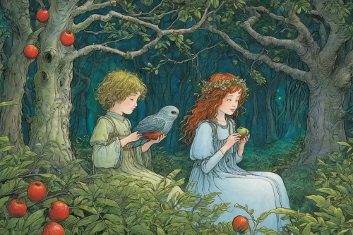 girl picking apples,children's fairy tale,apple tree,apple pair,apple trees,picking apple,apple harvest,fairy tales,a fairy tale,fairy tale,basket of apples,kate greenaway,apple orchard,orchard,fairytales,fairytale characters,fairy tale character,woman eating apple,fairytale,fairy forest,Illustration,Black and White,Black and White 13