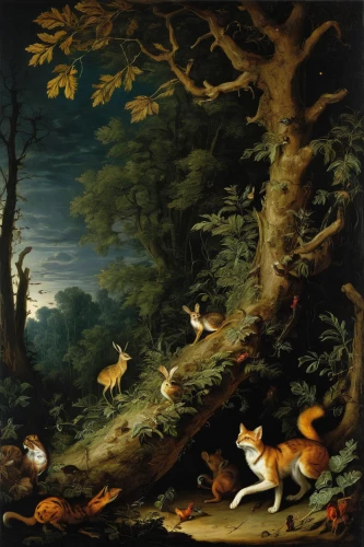 hunting scene,fox hunting,woodland animals,animals hunting,foxes,fox stacked animals,forest animals,garden-fox tail,fox and hare,forest landscape,robert duncanson,vulpes vulpes,hunting dogs,child fox,a fox,rabbits and hares,autumn landscape,fall animals,animal lane,kennel club,Art,Classical Oil Painting,Classical Oil Painting 37