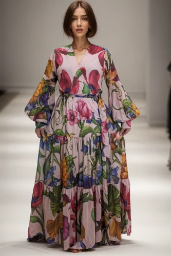 floral japanese,floral dress,vintage floral,floral with cappuccino,garment,plus-size model,flower fabric,botanical print,floral,floral pattern,one-piece garment,dress form,catwalk,blanket of flowers,plus-size,overskirt,woman in menswear,runway,flower blanket,colorful floral