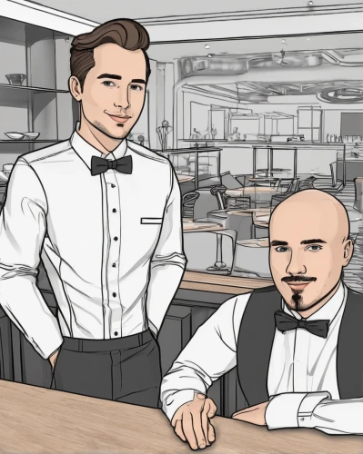 businessmen,waiter,business men,receptionists,business icons,piano bar,waiting staff,bartender,business meeting,diner,soda fountain,fine dining restaurant,steakhouse,gentlemanly,concierge,bistro,animated cartoon,boardroom,restaurants,the coffee shop,Conceptual Art,Daily,Daily 35