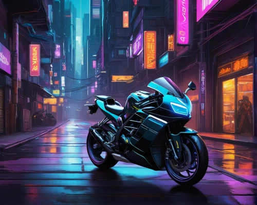 motorbike,motorcycle,cyberpunk,motorcycles,yamaha,bike,biker,yamaha r1,motorcyclist,black motorcycle,cyan,dusk background,bike colors,bikes,ktm,would a background,ducati,digital painting,art background,world digital painting,Illustration,Paper based,Paper Based 10