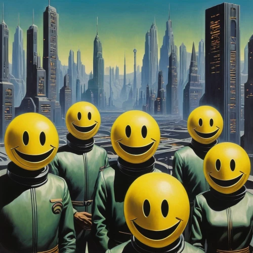 smileys,smilies,overtone empire,dental icons,happy faces,radioactivity,banana family,smiley emoji,programmer smiley,space invaders,synthesizer,clones,yellow machinery,grin,yellow wall,don't worry be happy,meters,smiley girls,smiley,clone jesionolistny,Conceptual Art,Sci-Fi,Sci-Fi 14