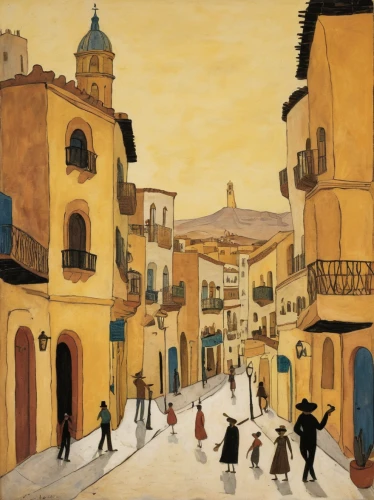 italian painter,street scene,piazza di spagna,spanish steps,aix-en-provence,post impressionism,cappodocia,apulia,townscape,souk,toledo,medina,arles,tuscan,puglia,sicily,montepulciano,ostuni,santa fe,hamelin,Art,Artistic Painting,Artistic Painting 47