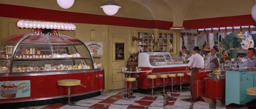 soda fountain,ice cream parlor,soda shop,ice cream cart,ice cream shop,candy shop,candy bar,ice cream stand,breakfast at tiffany's,candy store,cake shop,popcorn machine,pastry shop,confectionery,soda machine,italian ice,birdcage,ice cream maker,doll kitchen,tearoom,Illustration,Retro,Retro 18