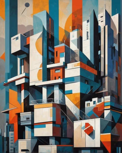 habitat 67,city blocks,apartment blocks,apartment block,apartment-blocks,cityscape,high rises,apartment building,colorful city,apartment buildings,urban landscape,cubism,city buildings,blocks of houses,urbanization,urban towers,city scape,buildings,skyscrapers,metropolis,Art,Artistic Painting,Artistic Painting 45