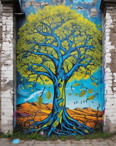 painted tree,colorful tree of life,tree of life,bodhi tree,flourishing tree,plane-tree family,tree and roots,celtic tree,graffiti art,urban street art,elm tree,street art,vinegar tree,magic tree,deciduous tree,streetart,fig tree,urban art,the roots of trees,wall painting,Conceptual Art,Graffiti Art,Graffiti Art 07