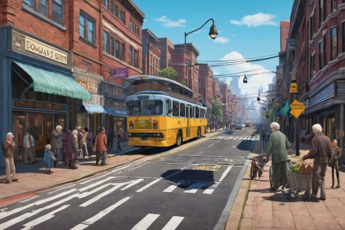 street scene,streetcar,pedestrian,street car,a pedestrian,pedestrian lights,world digital painting,trolley bus,trolleybuses,pedestrian crossing,tram road,digital compositing,pedestrians,greystreet,shopping street,new york streets,tramway,city scape,harlem,trolleybus,Conceptual Art,Daily,Daily 23