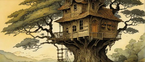 tree house,treehouse,tree house hotel,house in the forest,bird house,crooked house,wooden house,witch's house,little house,birdhouse,hanging houses,witch house,ancient house,timber house,lonely house,housetop,stilt house,birdhouses,tree top,wooden birdhouse,Illustration,Retro,Retro 19