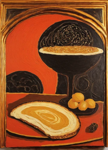 ceramic hob,khokhloma painting,tea still life with melon,still life with onions,autumn icon,mushroom landscape,earthenware,wooden plate,creme caramel,pumpkin soup,calabash,cream of pumpkin soup,indigenous painting,the dining board,still life with jam and pancakes,butternut,sacred fig,eucharistic,miso,fruiting bodies,Art,Classical Oil Painting,Classical Oil Painting 30