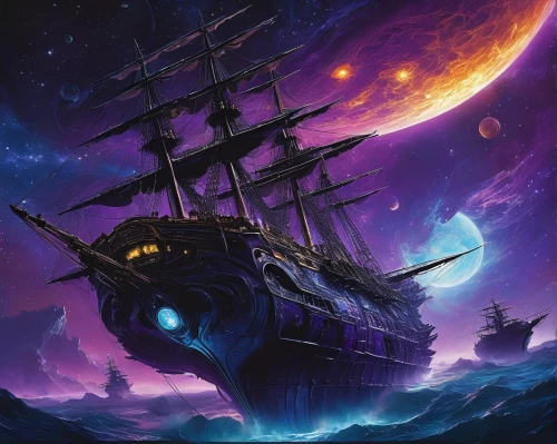 galleon ship,galleon,pirate ship,maelstrom,ghost ship,sea fantasy,sea sailing ship,ship releases,sailing blue purple,sail ship,sailing ship,steam frigate,black pearl,pirate treasure,the ship,ship of the line,star ship,friendship sloop,caravel,victory ship,Illustration,Realistic Fantasy,Realistic Fantasy 03