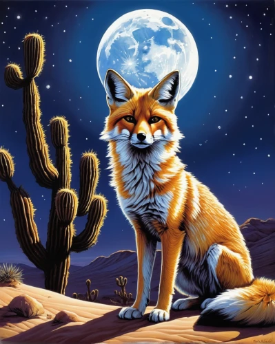 desert fox,sand fox,kit fox,south american gray fox,swift fox,a fox,fox,redfox,red fox,garden-fox tail,vulpes vulpes,fox stacked animals,firefox,child fox,vicuna,constellation wolf,cute fox,full moon,anthropomorphized animals,altiplano,Illustration,American Style,American Style 07