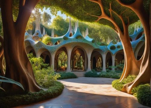 enchanted forest,cartoon forest,dragon tree,elven forest,tree of life,garden of eden,fairy tale castle,ficus,3d fantasy,arches,fantasy art,manicured,fantasy landscape,fairy forest,enchanted,magic tree,fantasy picture,tree grove,tree canopy,stanford university,Photography,Artistic Photography,Artistic Photography 03