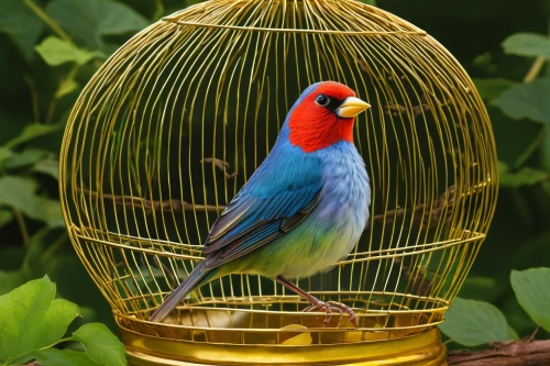 crimson rosella,cage bird,blue parakeet,bird cage,red pompadour cotinga,beautiful parakeet,red feeder,an ornamental bird,eastern rosella,kakariki parakeet,beautiful bird,gold finch,exotic bird,red headed finch,rosella,asian bird,swee waxbill,red-browed finch,lazuli bunting,tanager,Conceptual Art,Daily,Daily 23