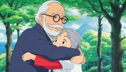 studio ghibli,old couple,grandparents,my neighbor totoro,grandparent,grandpa,hiyayakko,hug,father and daughter,shirakami-sanchi,grandfather,nori,embrace,father's love,hugging,happy father's day,father with child,hugs,father's day,father-day,Illustration,Japanese style,Japanese Style 14